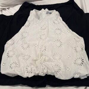Zara White Floral Eyelet Blouse